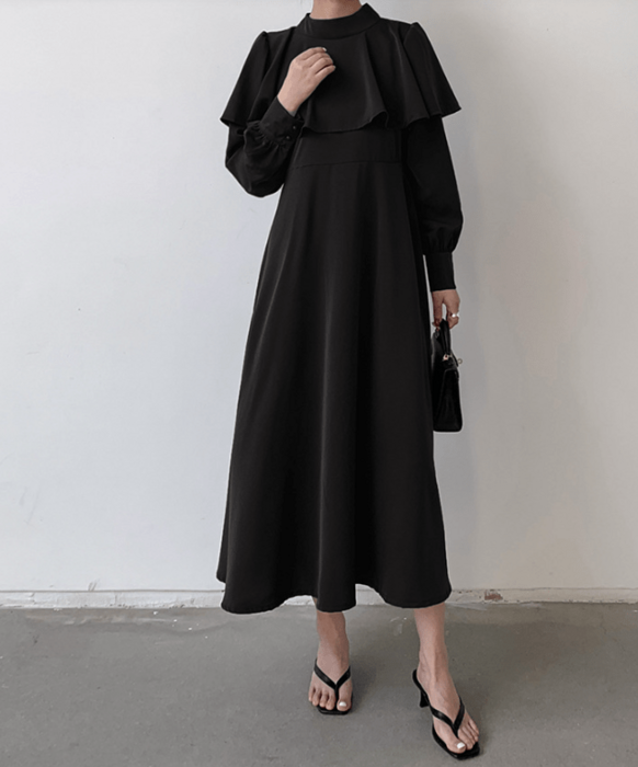 骨格ナチュラルラッフルカラーロングワンピース ロング