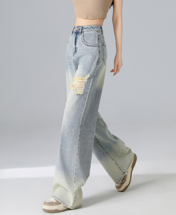 WELLDONE ダメージストレート（太め）デニム We11done ダメージ ストレートジーンズ | ブルー | FARFETCH JP