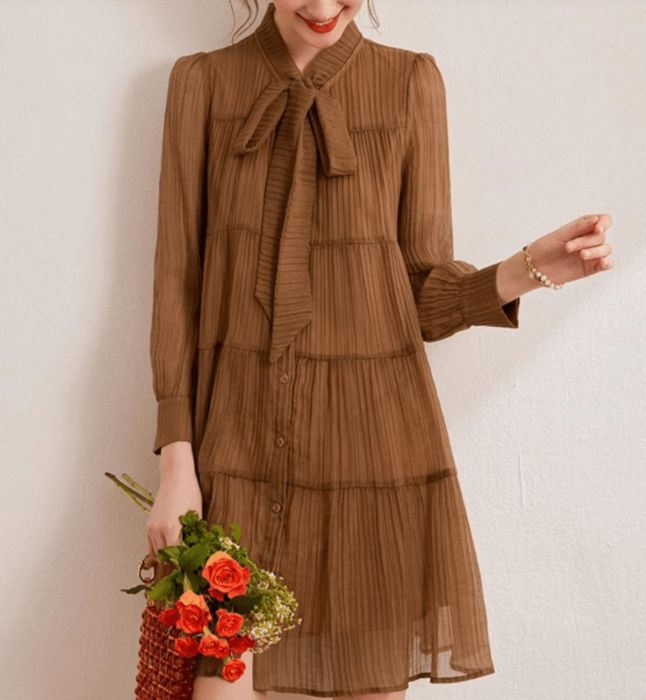 骨格ウェーブボータイプリーツティアードミニワンピース（ワンピース