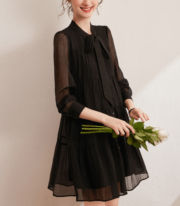 骨格ウェーブボータイプリーツティアードミニワンピース（ワンピース