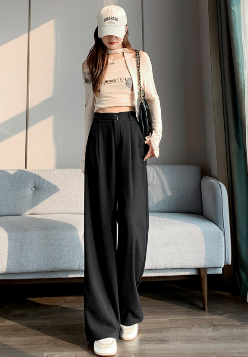 骨格ストレートウエストベルトスラックスワイドパンツ ワイド