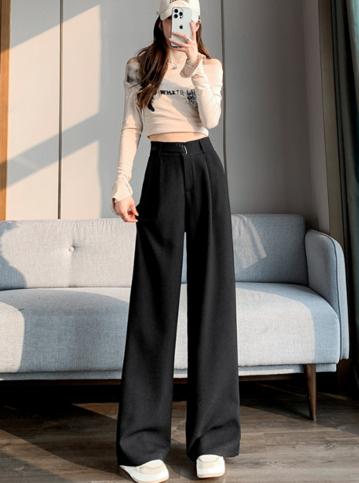 骨格ストレートウエストベルトスラックスワイドパンツ ワイド