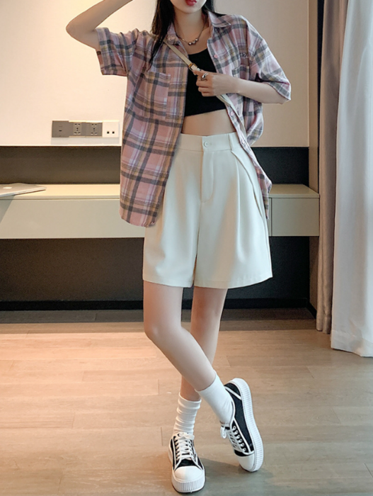 アレフルード lefrude チェック ハーフパンツ M 骨格ストレートシンプルハーフパンツ ハーフパンツ|骨格
