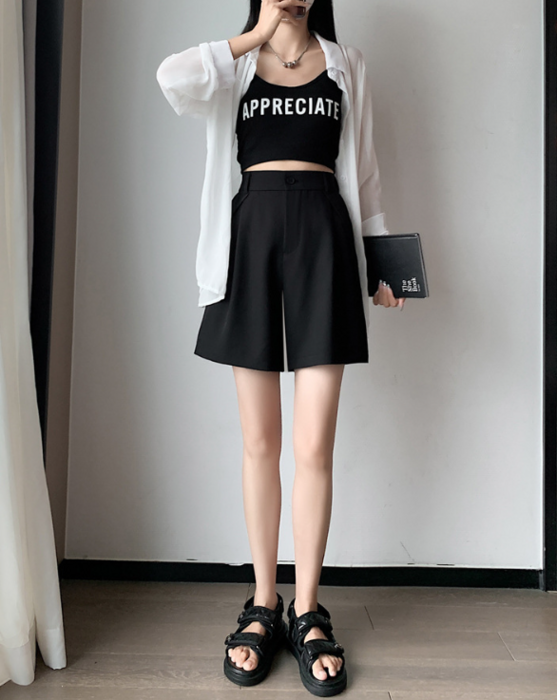 ハーフパンツ、ロンタイセット 骨格ストレートシンプルハーフパンツ ハーフパンツ|骨格