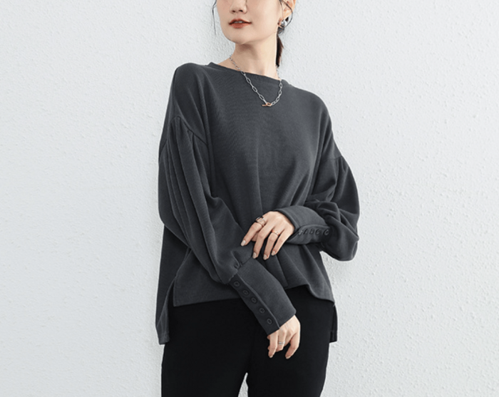 シェリエ sheller ボリュームスリーブ　コンパクトスウェット　黒 シェリエ sheller ボリュームスリーブ コンパクトスウェット 黒