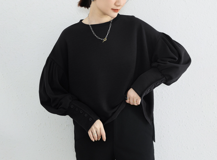 シェリエ sheller ボリュームスリーブ　コンパクトスウェット　黒 シェリエ sheller ボリュームスリーブ コンパクトスウェット 黒