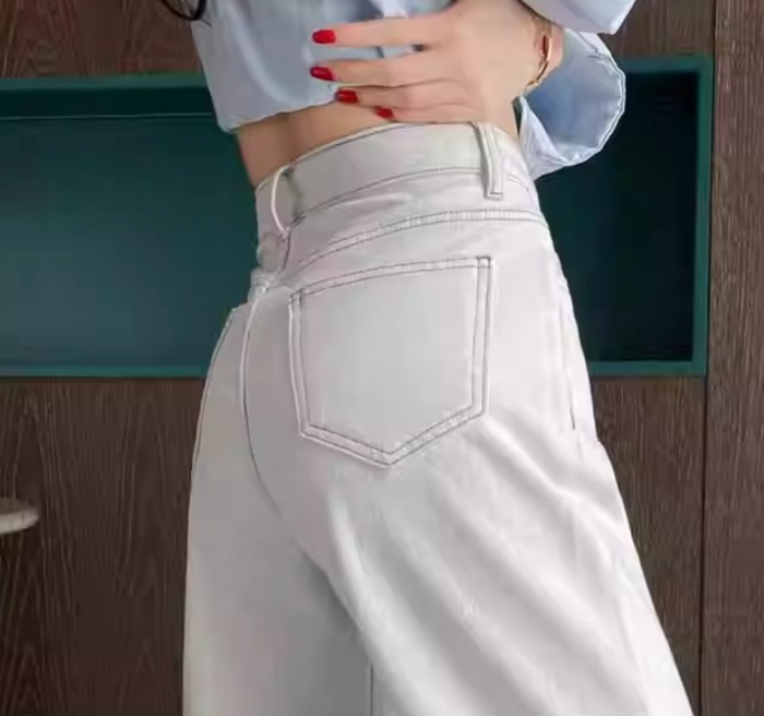 骨格ナチュラル裾切り替えホワイトデニムパンツ パンツ|骨格ナチュラル