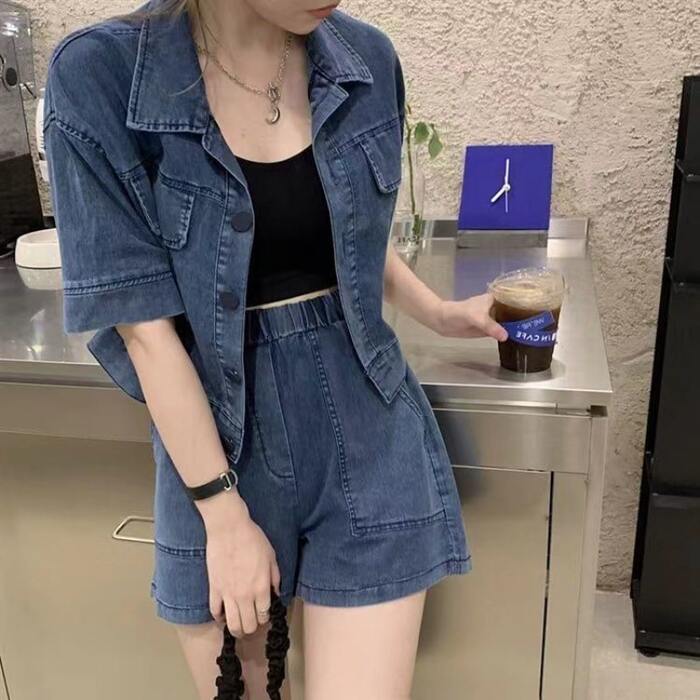 骨格ストレートデニムジャケット+パンツセットアップ
