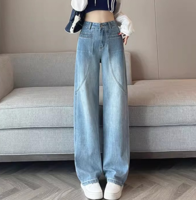 PERSONSOUL*日本未*エイリアンシェイプ/ステッチ ワイドデニム デニムパンツ レディース ワイドパンツ 大きいサイズM〜XXL