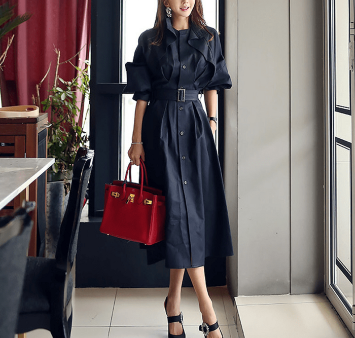 骨格ストレートトレンチ風ウエストベルトワンピース ワンピース