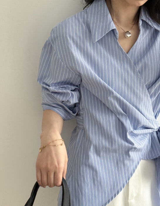 骨格ストレートカシュクールストライプシャツトップス トップス|骨格