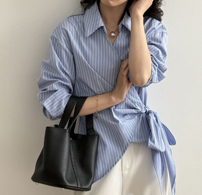 骨格ストレートカシュクールストライプシャツトップス トップス|骨格