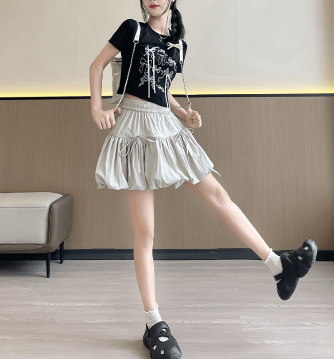 骨格ウェーブリボンバルーンミニスカート フレアスカート|骨格ウェーブ