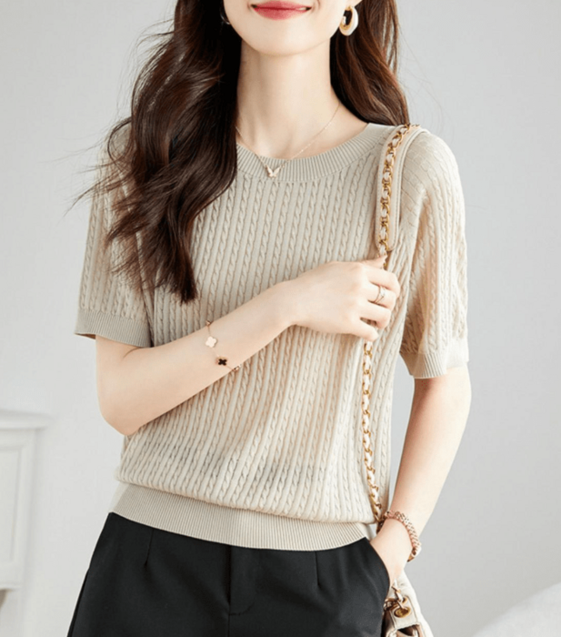 骨格ウェーブライト細ケーブル編みニット（トップス）｜骨格ウェーブ