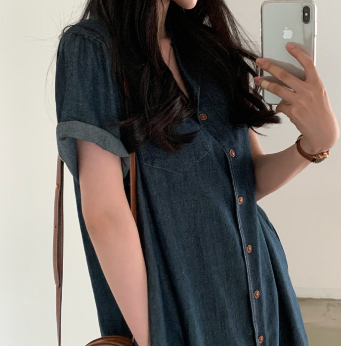 ENGINEERED GARMENTS デニム ワンピース　ベルト付 USA製 シャツカラーベルト付きノースリーブライトデニムワンピース