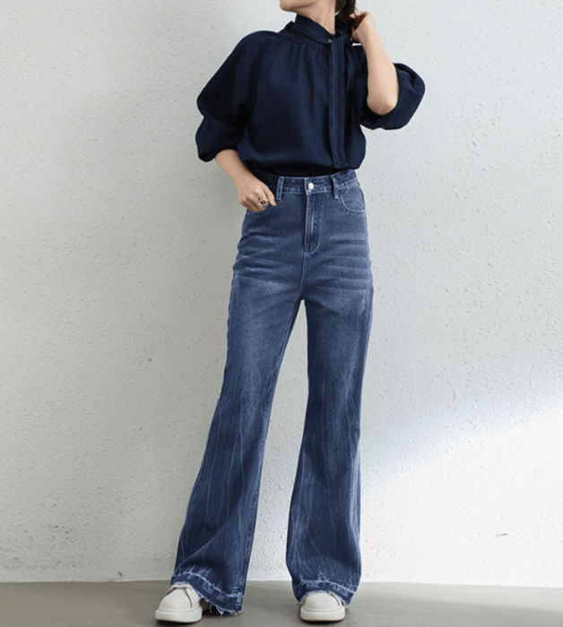 5色 デニム ワイドレッグ ストレートパンツ カジュアル ポケット 骨格ストレートワイドレッグデニムパンツ パンツ|骨格ストレート