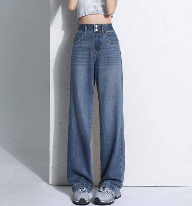 骨格ウェーブWボタン美脚ワイドレックデニムパンツ（パンツ）｜骨格