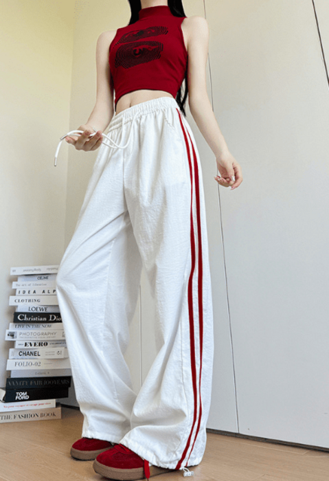 骨格ナチュラルサイドラインパラシュートワイドレッグパンツ パンツ