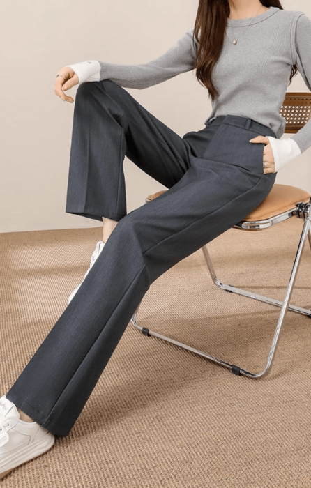 骨格ウェーブノータックストレートパンツ