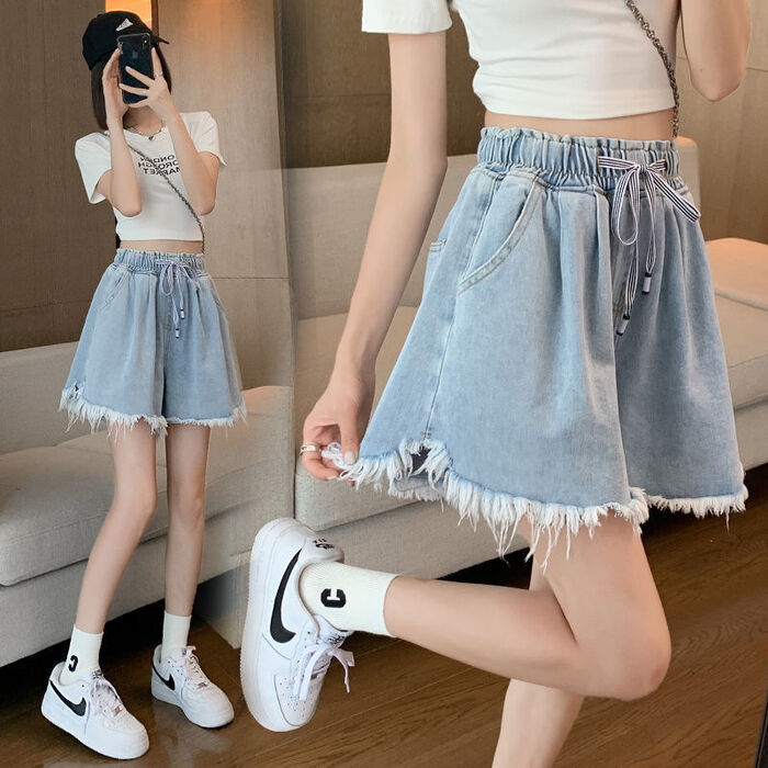 骨格ウェーブドローストリングカットオフショートパンツ
