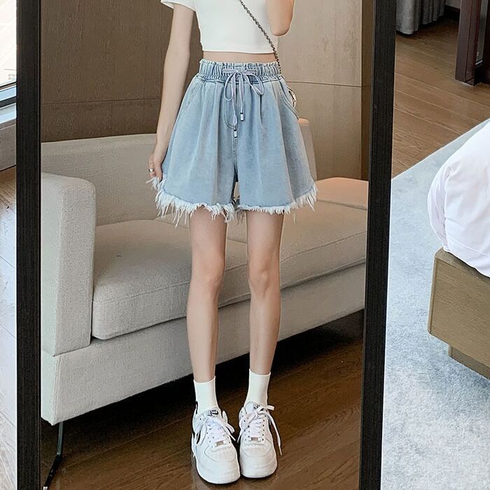 骨格ウェーブドローストリングカットオフショートパンツ
