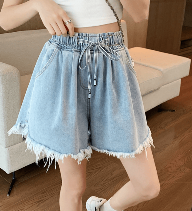 骨格ウェーブドローストリングカットオフショートパンツ