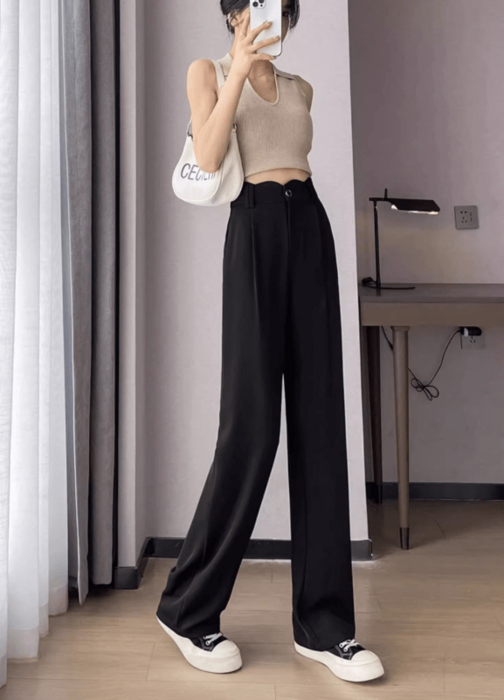 骨格ウェーブハイウエストストレートパンツ