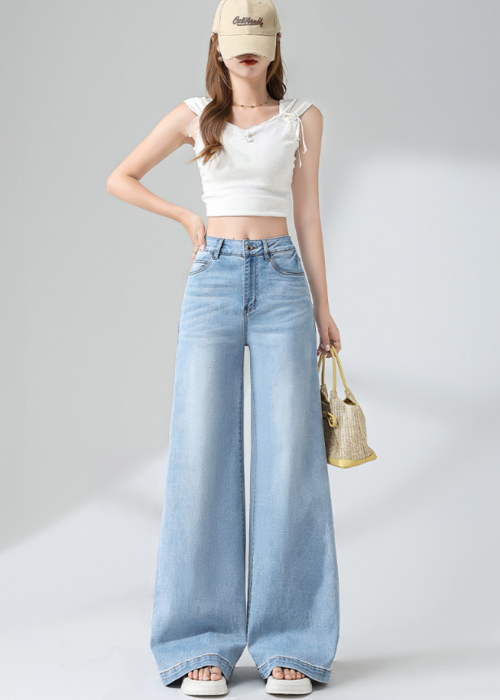 骨格ストレートワイドレッグブルーデニム パンツ|骨格ストレート