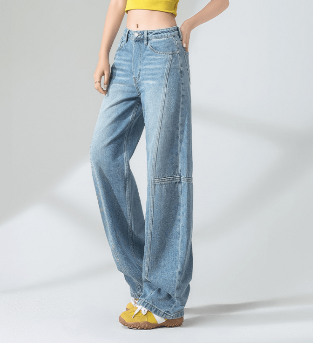 骨格ストレート切り替えステッチワイドデニムパンツ パンツ|骨格