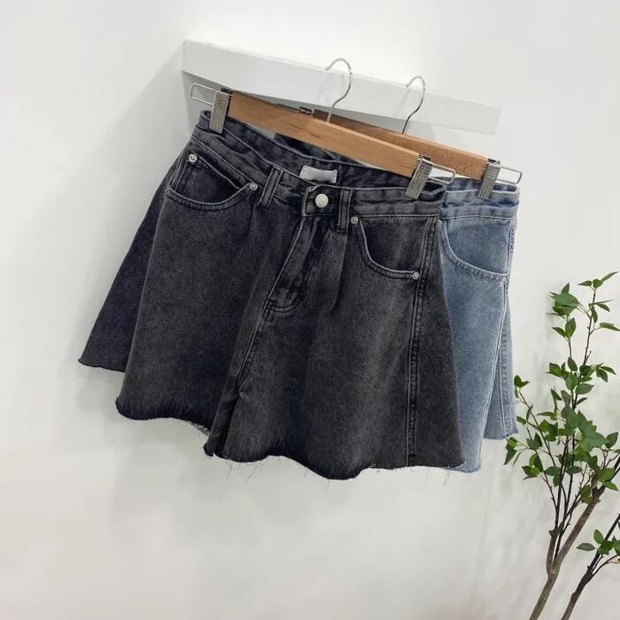 骨格ウェーブデニムフレアーショートパンツ
