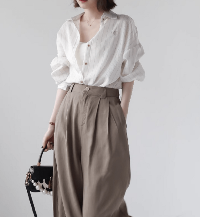 骨スト商品 骨格ストレートピンストライプシャツトップス トップス|骨格ストレート