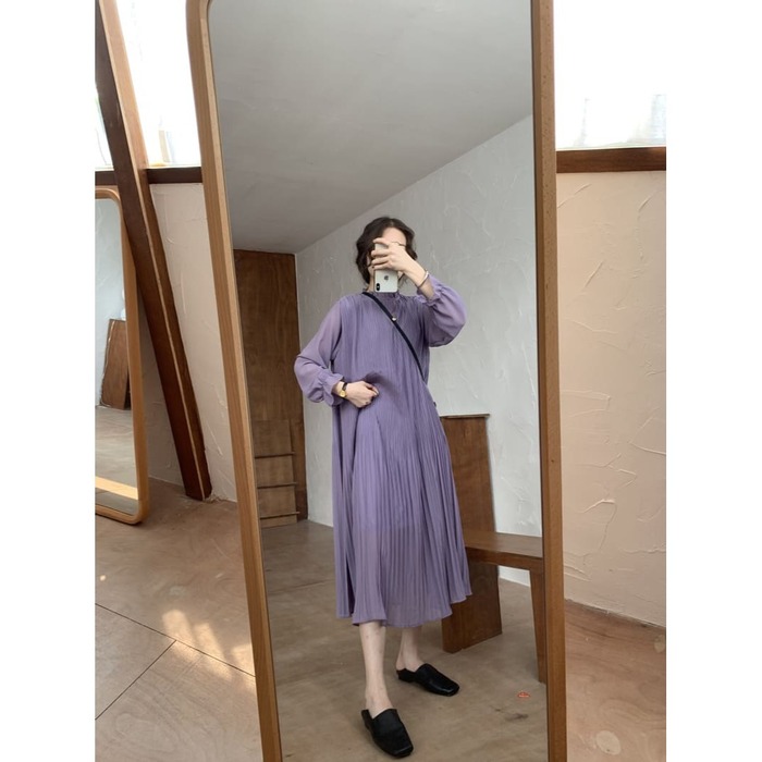 骨格ウェーブ服プリーツロングワンピース（ワンピース）｜骨格ウェーブ