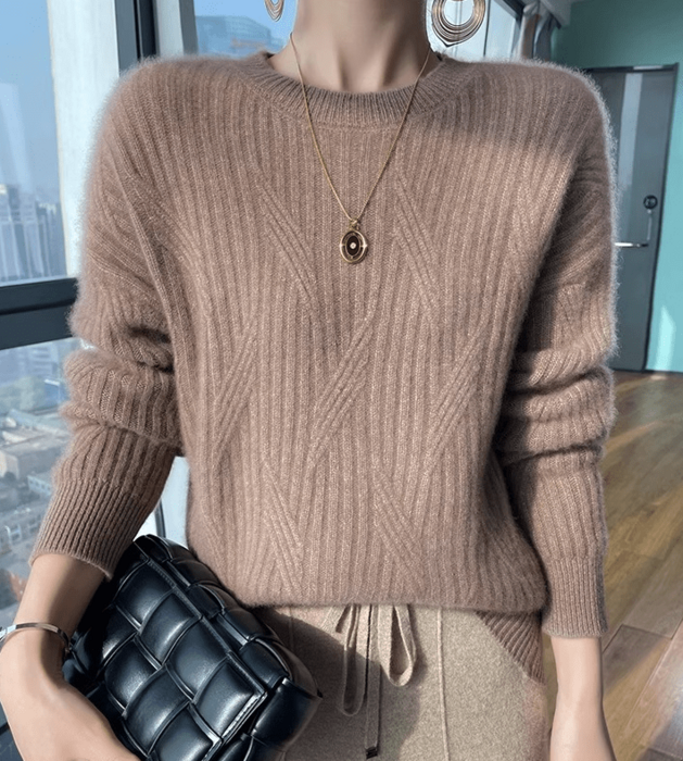 骨格ウェーブセンターデザインクルーネックニット（トップス）｜骨格