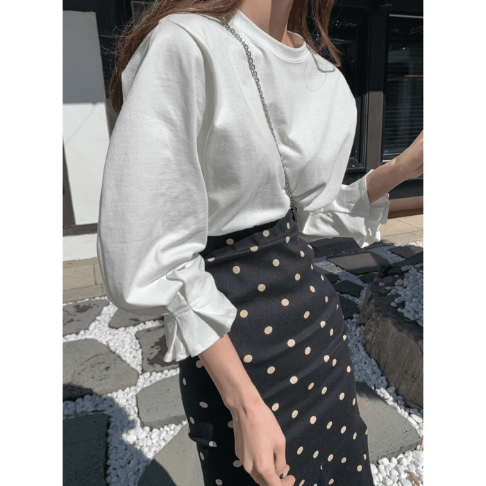 ドット柄 パフスリーブ ロングスカート セットアップ ドレス 骨格ウェーブ服パフスリーブシャツトップス&ドットマーメイド
