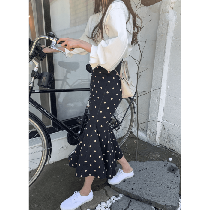 骨格ウェーブ服パフスリーブシャツトップス&ドットマーメイド