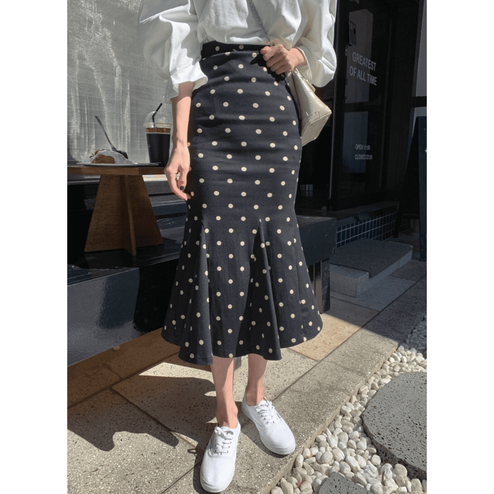 骨格ウェーブ服パフスリーブシャツトップス&ドットマーメイド