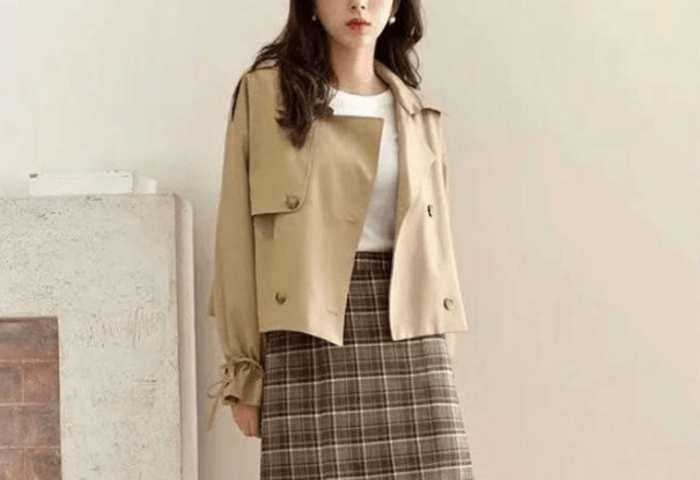 骨格ナチュラルベルスリーブショートトレンチコート アウター/コート