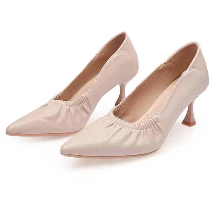 骨格ウェーブポインテッドトゥピンヒールパンプス