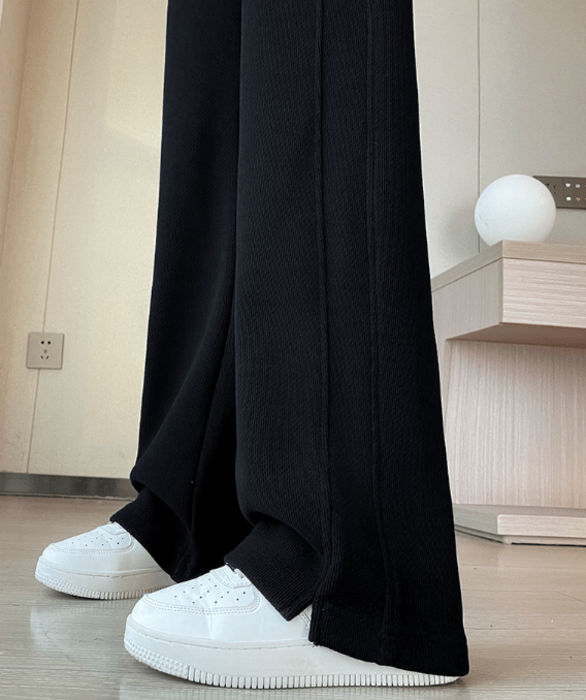 骨格ウェーブカジュアルスウェット裏起毛セミワイドレッグパンツ