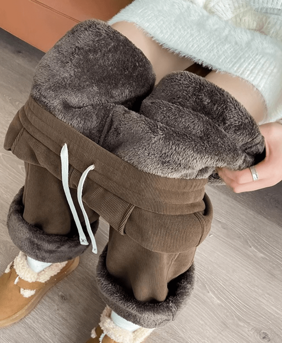 骨格ウェーブカジュアルスウェット裏起毛セミワイドレッグパンツ