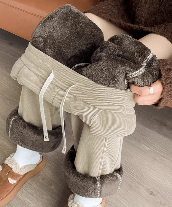 骨格ウェーブカジュアルスウェット裏起毛セミワイドレッグパンツ