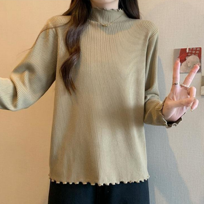 骨格ウェーブハーフネックリブトップス