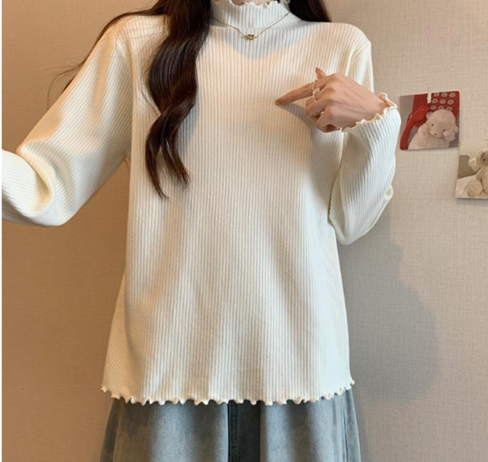 骨格ウェーブハーフネックリブトップス