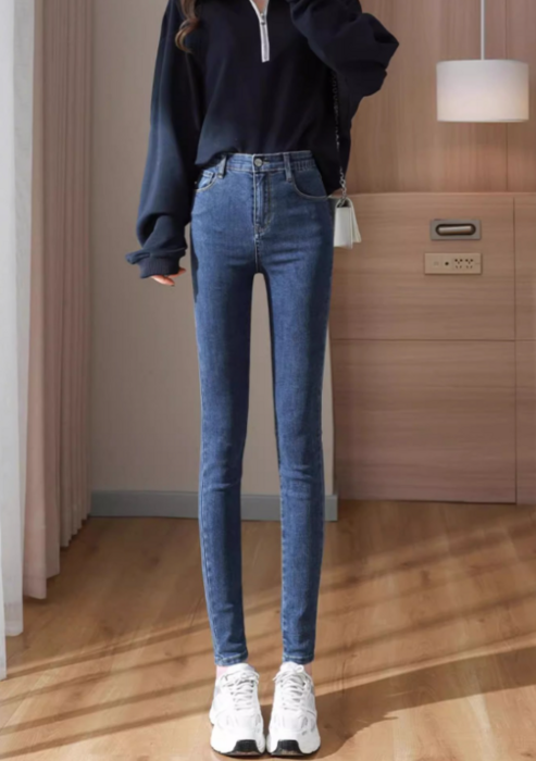 骨格ウェーブストレッチスキニーデニムパンツ