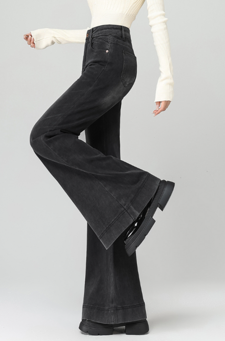 骨格ウェーブストレッチフレアデニムパンツ