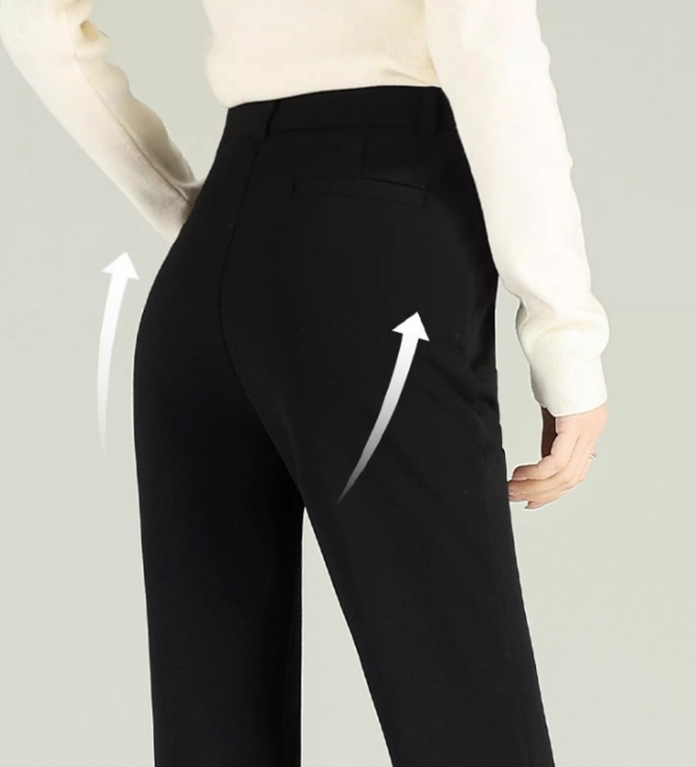 骨格ウェーブストレッチフレアブラックパンツ