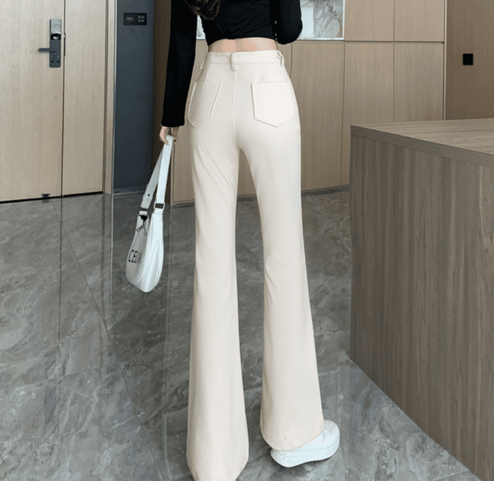 骨格ウェーブ服ハイウエストフロントフレアパンツ（パンツ