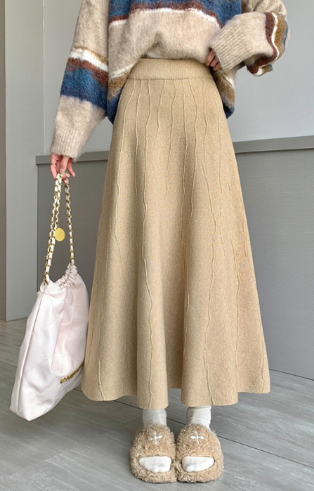 骨格ウェーブセミフレアニットスカート（スカート）｜骨格ウェーブ専門