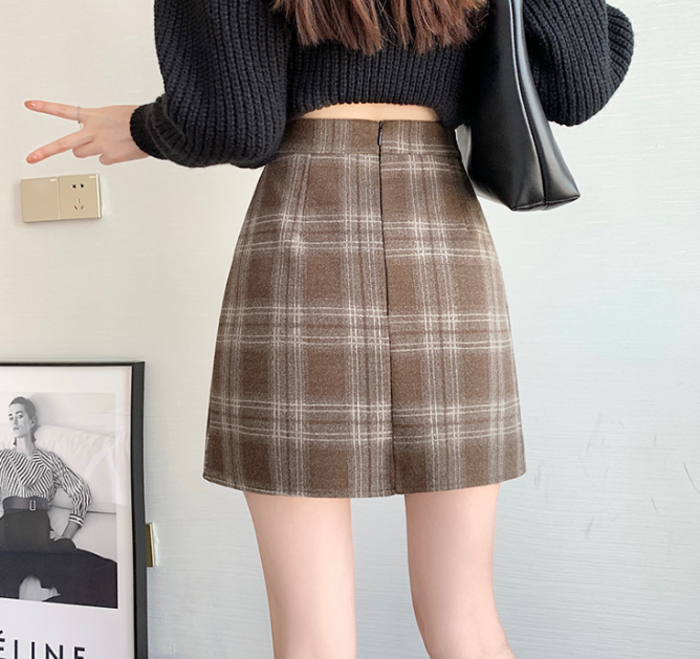 XEXYMIX ウールライク チェック柄 台形スカート 裏起毛ショートパンツ付き セール】'Lilamusant(リラミュゾン)'インパン裏地付きウールライク台形