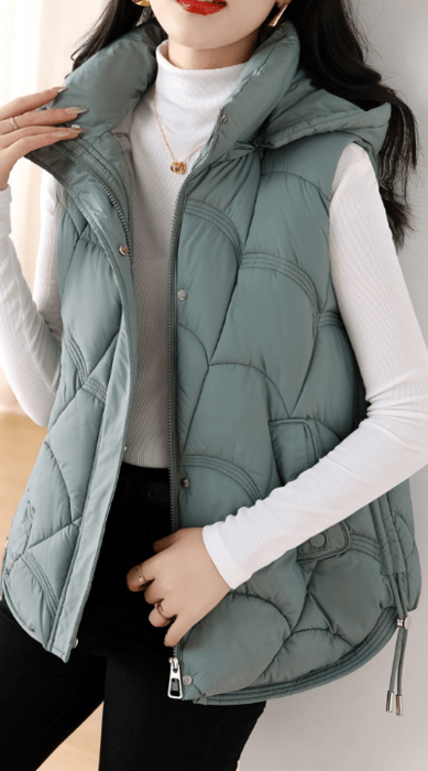 骨格ナチュラルドローコード付きキルティングダウンベスト アウター